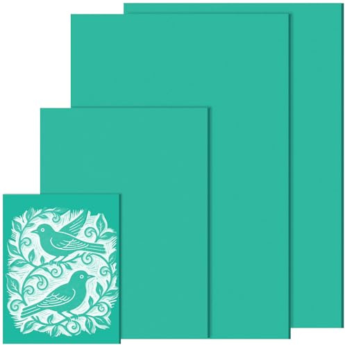 chuanhylis 4 Piezas Placa de Linóleo, 2A4+1A5+1A6 Linóleo Grabado, Caucho PVC Goma Grabado, Plancha Grabado Linoleo para Tallado de Precisión, Manualidades DIY y Sellos (Verde)