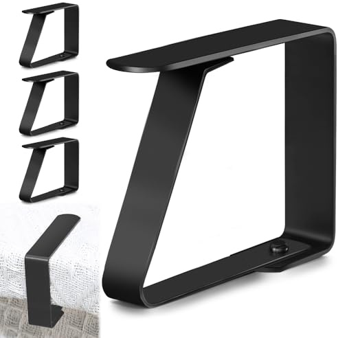 Juego de 4 pinzas grandes para manteles, 80,5 x 70 mm, de acero inoxidable, para mesas gruesas, para pícnic, jardín y camping, para mesas de 3 a 5 cm (negro, 4 unidades)