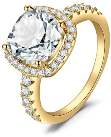 JewelryPalace Bague de Fiançailles Anneau d'Alliance pour Femme, Coussin 3ct Zircone Cubique Mariage Promise Engagement Bague en Argent 925, Bijoux Femme Plaqué Or Jaune Or Rose Cadeau Anniversaire