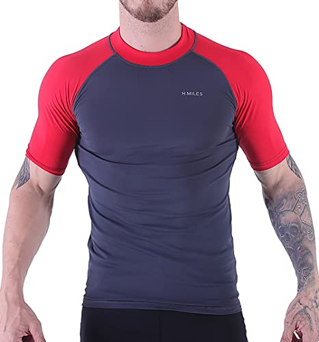 H.MILES Kortärmad rashguard för män, baslager för simning, snorkling, surfing, toppar, t-shirt för dykning och strand, UPF 50+ skydd mot solen