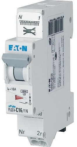 EATON 109130 PLGC4-C16/1N - DISJONCTEUR MODULAIRE PH/N - Blanc - MANETTE GRISE - 1P+N / 16 A - COURBE C - Raccordement direct sans vis