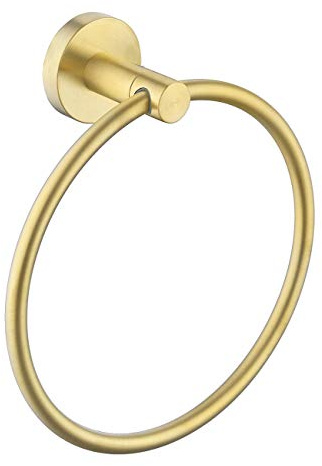 KES Brushed Gold Towel Ring, Round Hand Towel Holder Wall Mounted, SUS304 Stainless Steel Bathroom Towel Hanger, Brushed Brass Look, A2180-BZ
