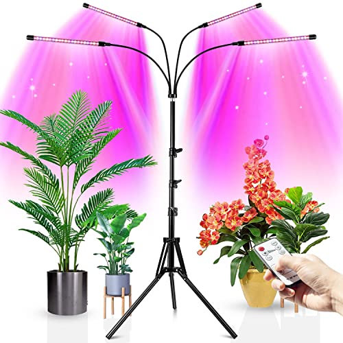 wolezek Lampes de Croissance avec Trépied, 80 LEDs 4 Heads Lampe de Plante Spectre Complet avec Deux Contrôleurs pour Plantes D'intérieur, Trépied Réglable 40-120cm, Timing 4/8/12H