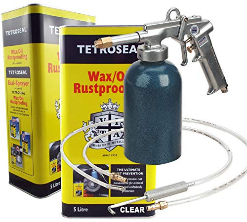 Tetroseal CLEAR WaxOil Rustproof Protector 10L Protection Wax/Oil [2 x 5Litre Can] Powerful heavy duty rust preventative + SG18 Air Operated Injection Gun + Lances