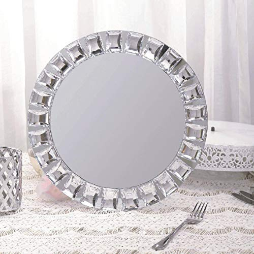 Set of 2 | Silver Mirror Glass Charger Plates with Diamond Beaded Rim Dinnerware, Underplates, Round Charger Plates (Silver)