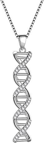 Aurora Tears Infinity Spiral DNA Double Helix Química Ciencia Collares Pendientes Anillos Set 925 Plata de Ley Biología Molécula Colgante Joyería Set, Cristal, Circonia cúbica