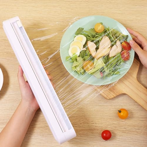 CINY Taglierina per Pellicola Trasparente, Dispenser Per Pellicola Alimentare, Scatola Di Conservazione e Taglio Regolabile, Per Pellicola Trasparente, Cucina Di Casa, Ristorante (Ventosa)