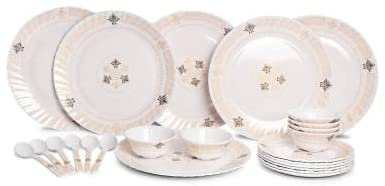 Cena blanca de melamina fijada 24 piezas, apta para lavavajillas, microondas