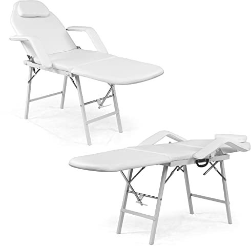 RELAX4LIFE Kosmetikliege, Therapieliege Verstellbar & Klappbar, Kosmetikstuhl 3 Zonen, Tattooliege mit Kopfstütze, Massageliege mit Metallrahmen, bis 225 kg belastbar, Weiß
