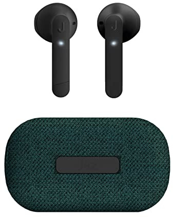 JAZ SBS auricolari TWS Chanè con basetta di ricarica in tessuto, cuffie true wireless con microfono HD, auricolari wireless con cancellazione del rumore ENC, cavo di ricarica USB-C incluso