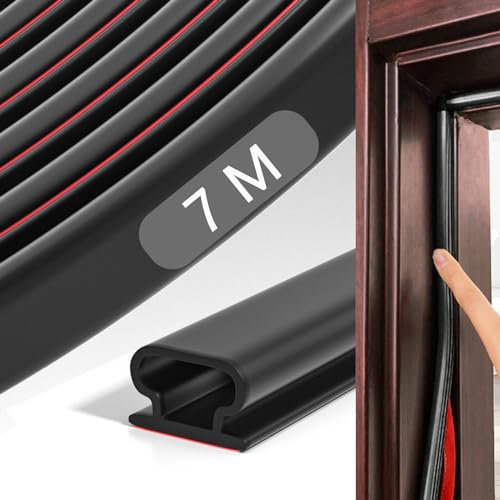 Black Draft Excluder for Doors, Rubber Door Sealing Strip, Weather Stripping for Door Frame Insulation Soundproof, Draught Excluder Suit for 2.5 to 5.5mm Gap (Black, 7M)