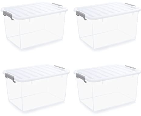 Citylife 4er Set 40L Aufbewahrungsbox mit Deckel mit grauer Greifer, Stapelbar Plastikboxen zum Organisieren Große Kunststoff Boxen für Garage, Schrank, Klassenzimmer, Küche, 45.5X33.5X27cm (LxWxH)