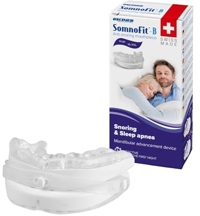 Somnofit-S, dispositivos antirronquidos, mejor protector antirronquidos suizo de avance mandibular, bajo volumen, comodidad optimizada, pieza bucal termoformable ajustable para ronquidos de garganta