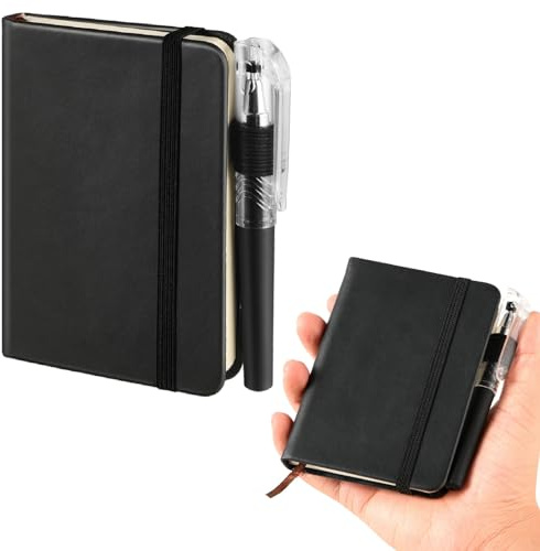 YUXIANLB Pocket Notebook Journal Svart A7 Inbunden Minianteckningsbok Med Pen 11 × 8 cm 100 Ark Tjock Linjerat Papper Skrivanteckningsbok Liten Läderfodral Anteckningsblock För Anteckningstagning Män