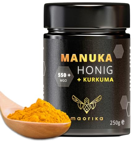 maorika - Manuka Honig 550 MGO im Glas (lichtundurchlässig) - laborgeprüft, zertifiziert aus Neuseeland (Manuka Honig mit Kurkuma)