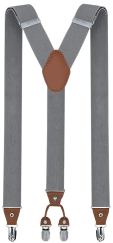 trilece Grey Mens Suspenders Solid Straight Clip Adjustable Y Back Costume Wedding Prom Tuxedo Dress Suspenders