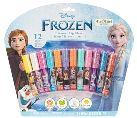 Disney Frozen 12 Piece Plant Based Lip Gloss, Girls Party Favors, First Makeup Set for Girl, Perfect for Parties, Sleepovers, and Birthday Gifts, Elsa and Anna, Ages 3+, by Townley Girl