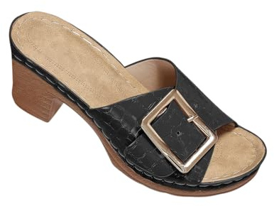 Claquette Sandales Talons Mules Femmes Rétro Boucle Claquettes Epais Talon Large Pantoufles Confort Anti-dérapant Chaussons à Bout Ouvert Claquettes Soutien Plantaire pour Maison Jardin Piscine Plage