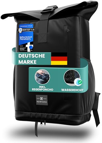 NEWKERS® [17-20L Rolltop Rucksack, Regenponcho, 100% wasserdicht, wetterfest - Perfekt für Uni, Schule, Freizeit - Stylisher Daypack für Damen & Herren – Moderner Backpack-Rollrucksack mit Laptopfach
