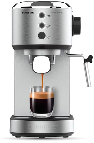Taurus - Cafetera Espresso 1350W | 20 Bares Presión | Sistema Thermoblock | Filtro Supreme Cream | Vaporizador Orientable | Doble Café Simultáneo | Cuchara Dosificadora