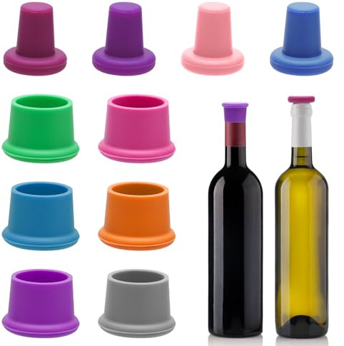 10 Stück Silikon Weinstopfen, Silikon Kronkorken, Wiederverwendbare Sektflaschenstopfen, Kronkorken Glaskorke, 4* Korken für Φ 1,8cm-2,2cm Innendurchmesser der Flaschenmündung, 6* Kappen 3.6 * 2.6cm