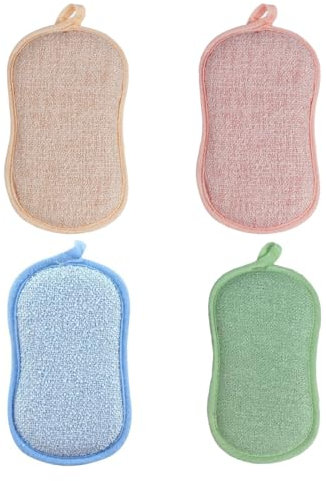 EIHI Lot de 4 éponges réutilisables lavables double face tampons grattants Non rayants Double Face La Cuisine antibactérienne en Microfibre éponge nettoie pour vaisselle et cuisine, absorption d'eau