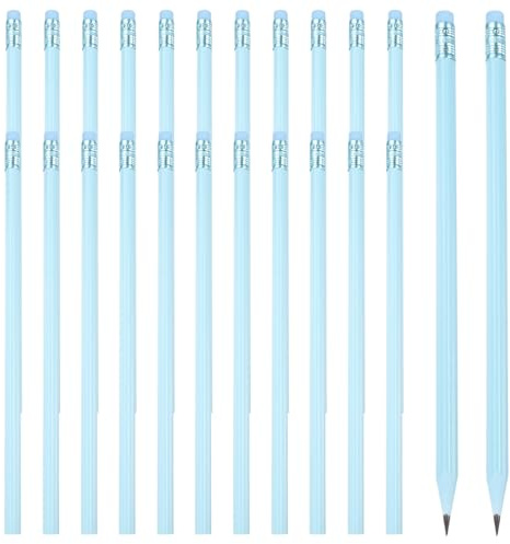 PATIKIL Runda pennor, 24 st triangel HB grafitpennor träpennor med suddgummi för klassrum kontor skrift ritningsmaterial, blå