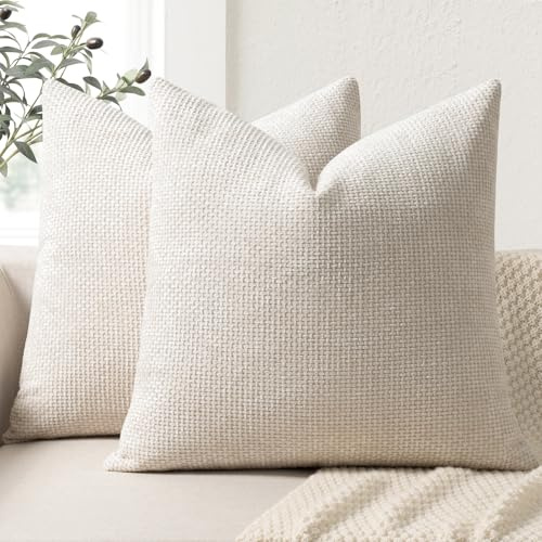 ZWJD Cushion Covers 45x45cm 2 Pack – Soft Chenille Decorative Pillow Cases Beige Sofa Cushion Covers for Couch, Bed and Living Room Home Decor Throw Pillow Covers
