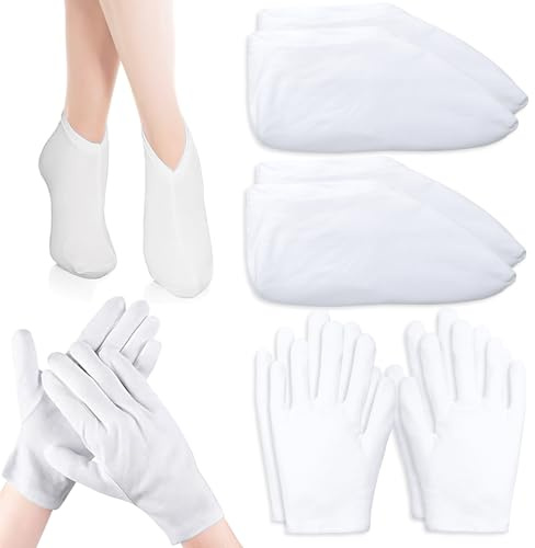 Moisturising Socks Gloves Set, Cotton Gloves for Dry Hands | 4 Pairs Spa Foot Socks Moisturizing Lotion Moisture Enhancing Gloves Repair of Skin, Hydrating Care for Hand Feet Cracked