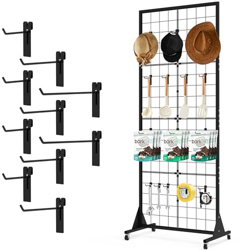 VAIIGO Grid Wall Panel Display Stand with Wheels, Crisp Wall Stand Wedding with 10Pcs Hooks, Metal Gridwall Panels Movable Floorstanding Sign Stands for Market Stall, Retail, Craft Fair, Photo Display