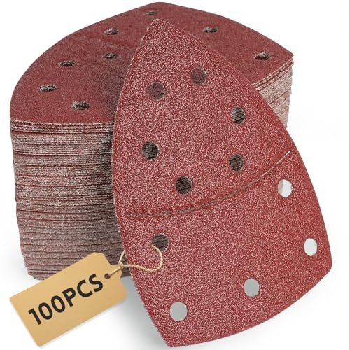 100 Stück Schleifpapier Dreieckschleifer Set 105x152 mm (93x93x93 mm), P40x10, P60/P80/P120/P180/P240/P400x15, 11-Loch für PSM 100A, PSM 160, PSM 200 AES, PSM 18, für Holz, Metall, Kunststoff