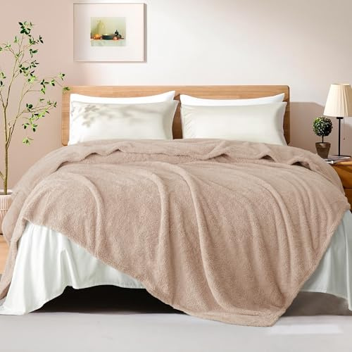 Exclusivo Mezcla Plaid Couverture Polaire, pour Canapé ou Lit, Toutes Les Saisons, Doux, Chaud et Moelleux, 220x240 CM, Camel