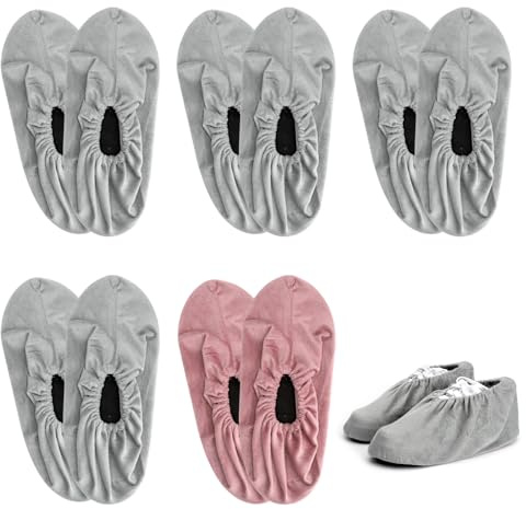 APOMOONS 5 Paires Surchaussures Lavable Antidérapants Surchaussures pour Protection de Tapis Chaussures Nettoyage de la Maison pour Plupart Adultes (L 37-42, Gris et Rose)