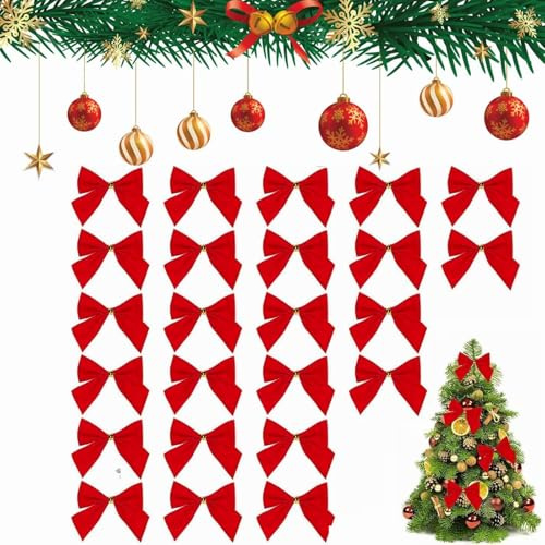Rakiuty Lazos Arbol Navidad, Arco de Navidad, 24 Piezas Lazos Regalo, Lazo Purpurina, Adornos Navideños Decoración Regalos Casa, Rojo