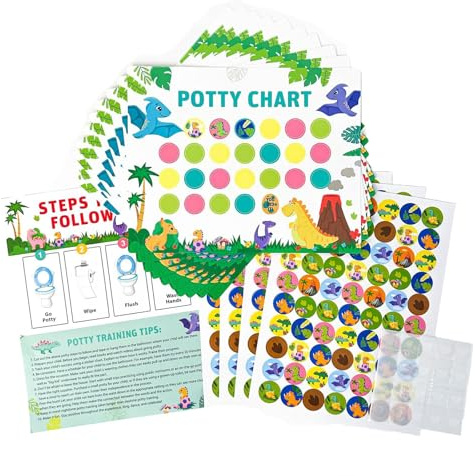 DINGFENG Belohnungstafel Kinder Dino – 10 Aufgabentafeln mit 208 Sternen-Stickern zur Motivation bei Töpfchentraining, Zähneputzen, Hausaufgaben & Haushalt – Routineplaner für Kinder ab 3