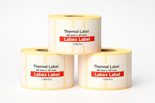 Labex label - Étiquette Thermique Direct 40x20 mm | Étiquettes D’expédition - Autocollantes Thermiques - 3 Rouleaux - 3000 Étiquettes Professionnelles