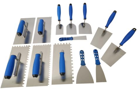 Kabou Professional Masonry Trowel Set with Smoothing Trowel, Toothed Trowel, Trapezoidal Spatula, Plastering Trowel, Rustproof for Plastering, Spatula and Tiling Work and Much More + Free Facade