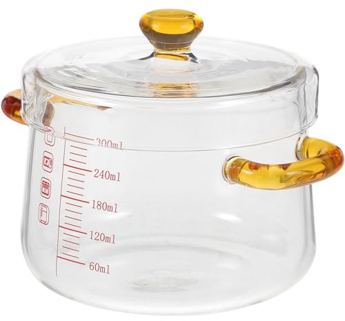 Veemoon Cacerola de Cristal Transparente con Doble Asa 300 Ml para Cocinar al Baño María y Horno Olla para Guisar y Sopa Resistente al Calor Adecuado para Cocina Doméstica