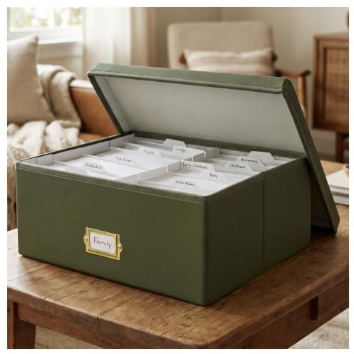INMAKER Fotobox Aufbewahrungsbox PU Leder, Fotoaufbewahrung 10x15 cm, Grün