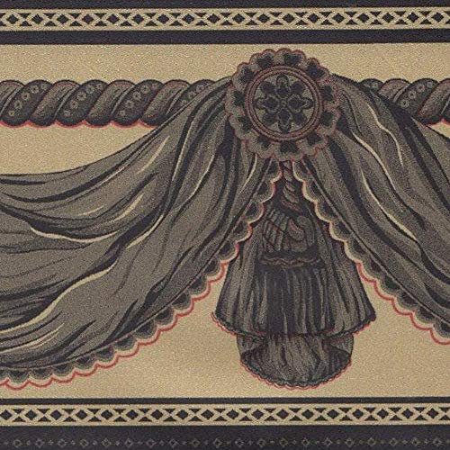 Dundee Deco BD3213A Vorhänge zum Abziehen und Aufkleben, Tapeten Bordüre 10 m x 10 cm, senfgelb, Tapetenbordüre Retro-Design, selbstklebend