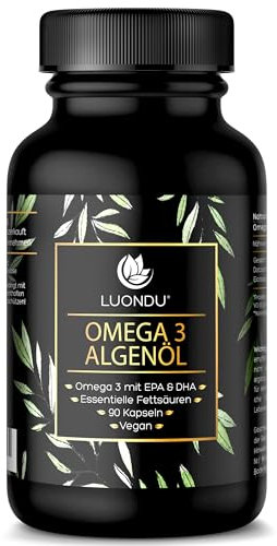 Luondu Omega 3 Vegan [ 1500mg ] - Premium Omega 3 Fettsäuren Algenöl 525 DHA + 250 EPA pro Tagesdosis I 100% pflanzlich - (90 Kapseln)