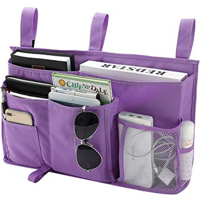 Bseash Bunk Bed Organizer, Bedside Caddy Hanging Bed Organizer Storage Bag 8 Pockets, for College Dorm Rooms Bed, Hospital Bed, Baby Bed Rails, 600D Oxford Cloth (Purple)