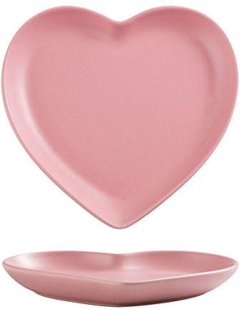 FUYU 2pcs Colorful Matte Heart Shaped Ceramic Dinner Plate for Salad, Dessert, and Steak