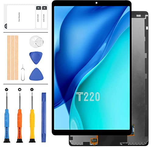 LADYSON LCD-Bildschirm-Ersatz für Samsung Galaxy Tab A7 Lite Wi-Fi SM-T220 T220 LCD Touch Digitizer Display Montage Glasscheibe Komplettes Reparaturteil-Set mit Werkzeugen (Schwarz ohne Rahmen)