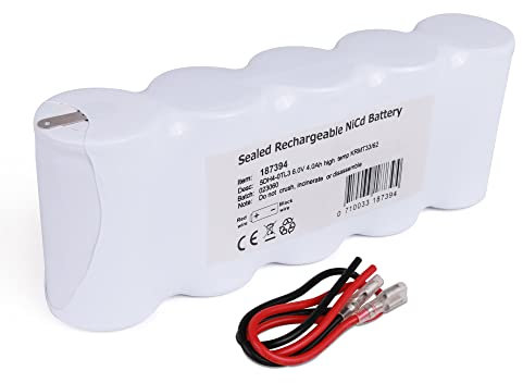 Bright Source 5 D Cell Side by Side 6v 4000mAh Rechargeable Emergency Lighting Battery with Electrical Contact Solder Tags & Attachable Leads