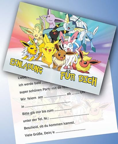 ich Einladungskarten 10er Set Kindergeburtstag kompatibel mit Pokemon, Format DIN A6 (Postkarte 148 x 105 mm), 0055