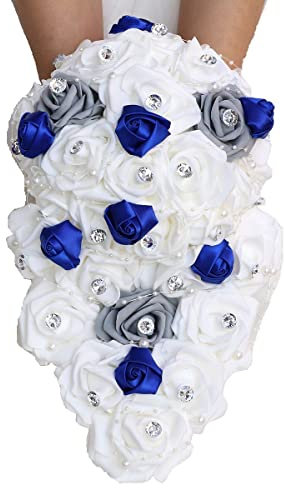 Wudaizhi Bouquets en Cascade pour La Mariée Bouquets De Mariage Blanc De Style Long Fleur avec Perle De Mariage Romantique Décoration Confession