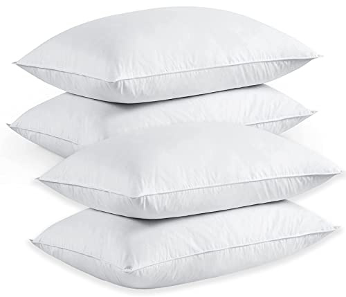 LSC Luxury White Duck Feather and Down Pillows Comfy Hotel Quality Pillow Pair Soft Duck Feather Filling 100% Polyester Cover Bed Pillows for Side Back Sleeping (pack of 4)