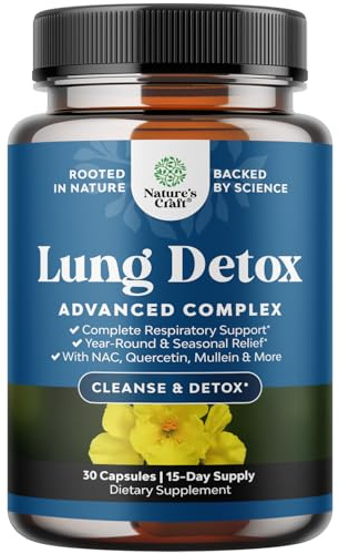 Lung Detox Mullein Leaf Capsules - Purifying Mullein Lung Cleanse Complex with NAC Quercetin & Cordyceps Extracts - Leaf Herb Respiratory Supplement for Sinus Immunity & Breathing Support 30ct
