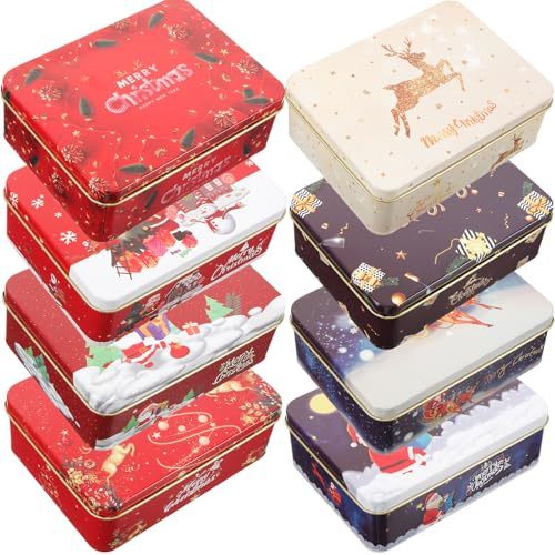 Angoily 8 st. presentbox gjord av kakburk förvaringsbehållare för godis jul godisburk liten julburk semesterburkshållare presentglas vitplåt bröllop